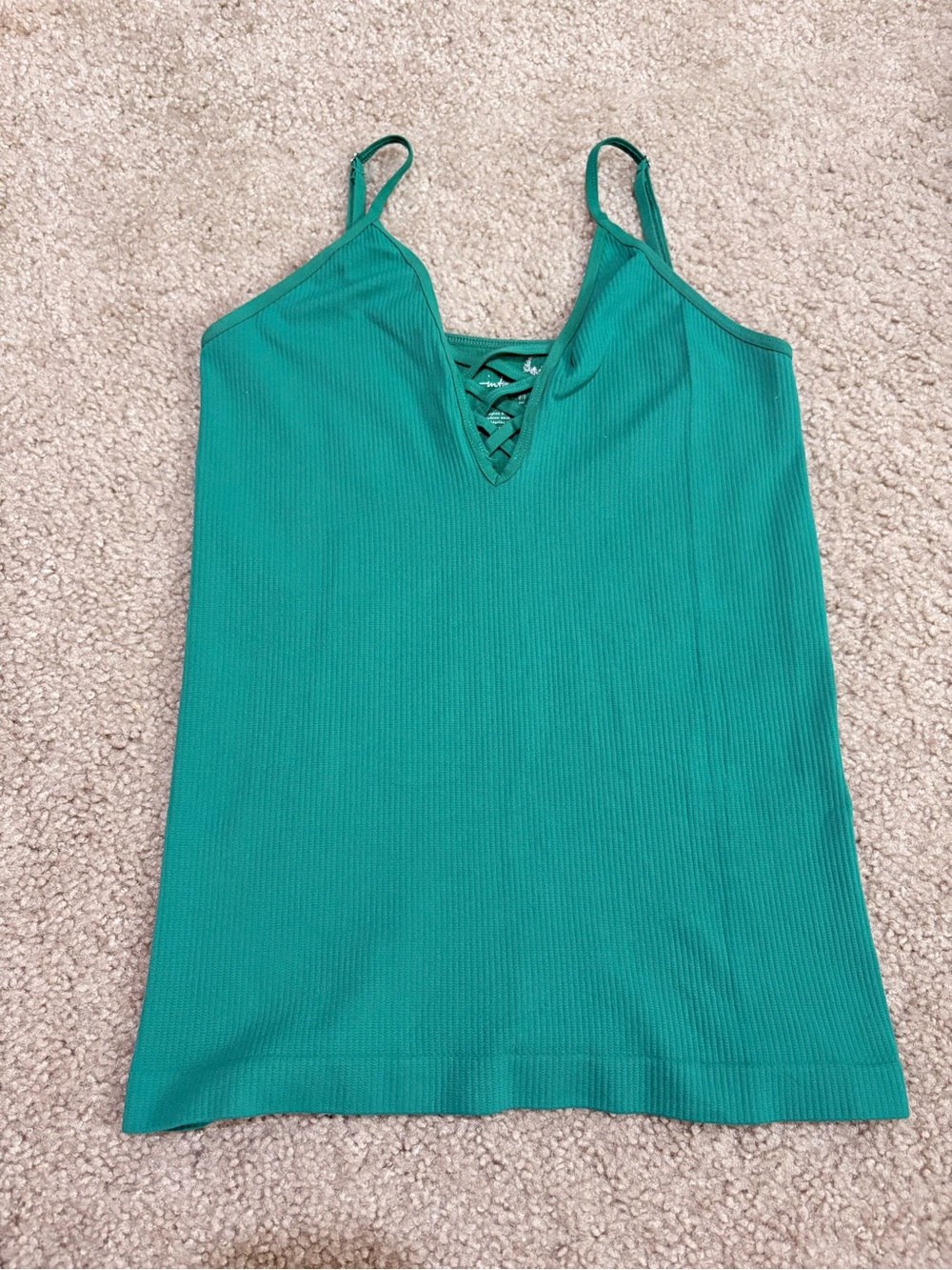 Free People Green Ribbed Lace-Up Tank Top XS/S